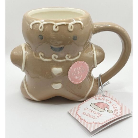 Christmas White Brown Gingerbread Man Figural Mug Cup [Rare VHTF] - Picture 1 of 8